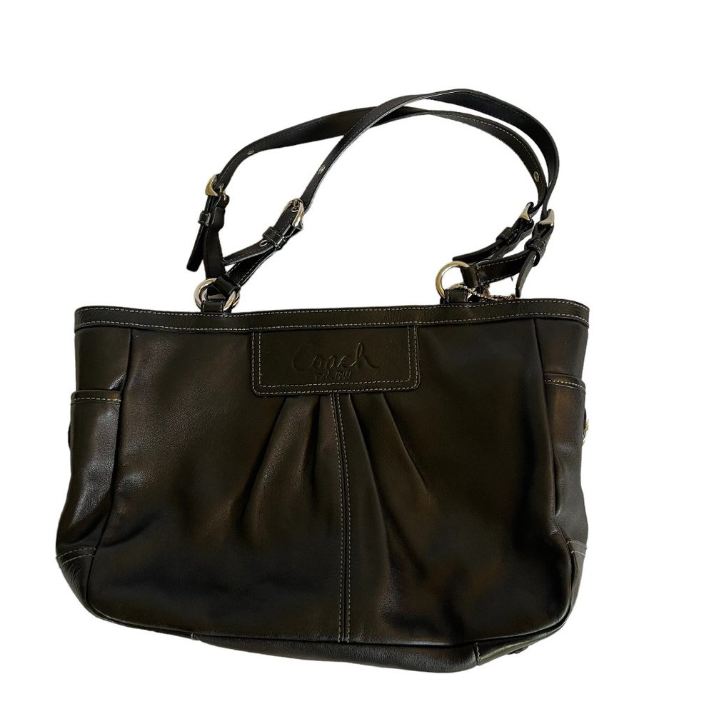 Coach Purse Black Gallery East West Leather Pleated Shoulder Bag L0959-F13759